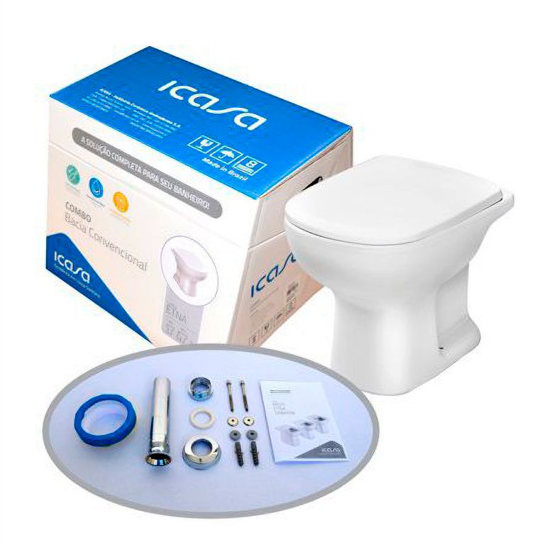Kit Vaso Sanitário Convencional com Assento Branco Quadrado Sabatini Icasa