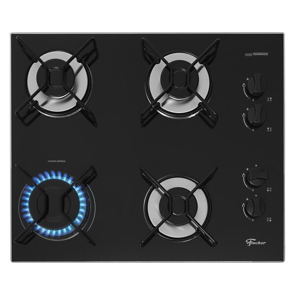 Cooktop 4 Bocas a Gás com Mesa de Vidro Preto Bivolt Fit Line Aramado Fischer